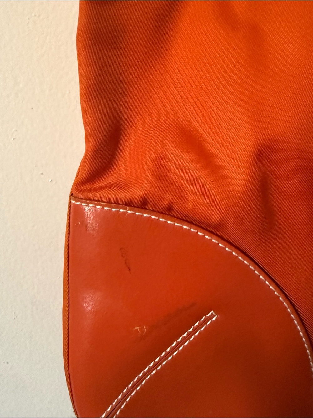 Prada Orange Nylon Tote Large Shopper Bag Leather Trim - Picture 9 of 12